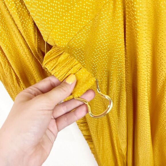 Ronny Kobo Yellow Silk Slit Maxi Sundress Belted V-neckline large - Picture 3 of 9